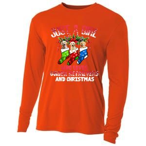 Just A Who Loves Golden Retrievers And Christmas Cool Gift Cooling Performance Long Sleeve Crew