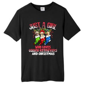 Just A Who Loves Golden Retrievers And Christmas Cool Gift Tall Fusion ChromaSoft Performance T-Shirt