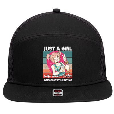 Just A Who Loves Boba And Ghost Hunting Kawaii Gift 7 Panel Mesh Trucker Snapback Hat