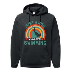 Just A Who Loves Swimming Funny Swimmer Gifts Performance Fleece Hoodie