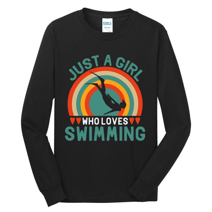 Just A Who Loves Swimming Funny Swimmer Gifts Tall Long Sleeve T-Shirt