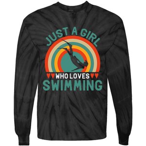 Just A Who Loves Swimming Funny Swimmer Gifts Tie-Dye Long Sleeve Shirt