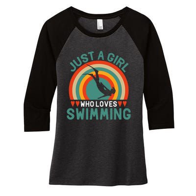 Just A Who Loves Swimming Funny Swimmer Gifts Women's Tri-Blend 3/4-Sleeve Raglan Shirt