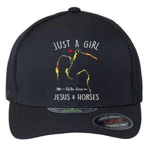 Just A Who Loves Jesus And Horses Equestrian Christian Gift Flexfit Unipanel Trucker Cap