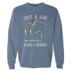 Just A Who Loves Jesus And Horses Equestrian Christian Gift Garment-Dyed Sweatshirt