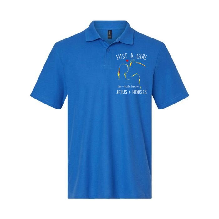 Just A Who Loves Jesus And Horses Equestrian Christian Gift Softstyle Adult Sport Polo