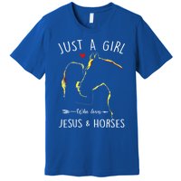 Just A Who Loves Jesus And Horses Equestrian Christian Gift Premium T-Shirt