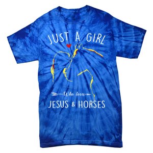 Just A Who Loves Jesus And Horses Equestrian Christian Gift Tie-Dye T-Shirt