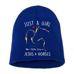 Just A Who Loves Jesus And Horses Equestrian Christian Gift Short Acrylic Beanie