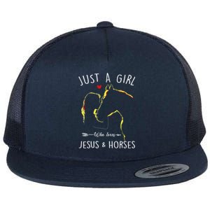 Just A Who Loves Jesus And Horses Equestrian Christian Gift Flat Bill Trucker Hat