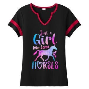 Just A Who Loves Horses Riding Cute Horse  Ladies Halftime Notch Neck Tee