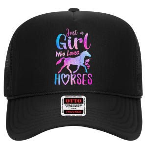 Just A Who Loves Horses Riding Cute Horse  High Crown Mesh Back Trucker Hat