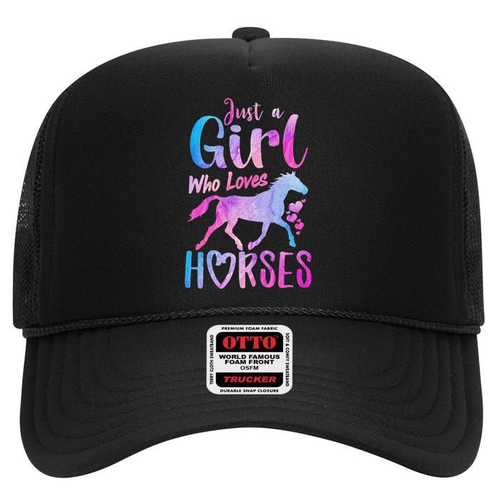 Just A Who Loves Horses Riding Cute Horse  High Crown Mesh Back Trucker Hat