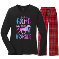 Just A Who Loves Horses Riding Cute Horse  Women's Long Sleeve Flannel Pajama Set 