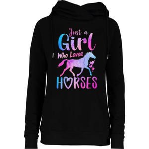 Just A Who Loves Horses Riding Cute Horse  Womens Funnel Neck Pullover Hood