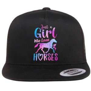 Just A Who Loves Horses Riding Cute Horse  Flat Bill Trucker Hat