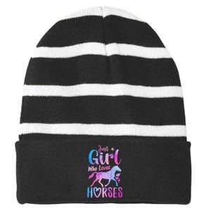 Just A Who Loves Horses Riding Cute Horse  Striped Beanie with Solid Band