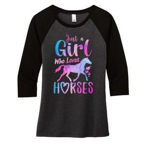 Just A Who Loves Horses Riding Cute Horse  Women's Tri-Blend 3/4-Sleeve Raglan Shirt