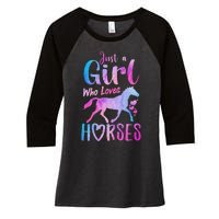 Just A Who Loves Horses Riding Cute Horse  Women's Tri-Blend 3/4-Sleeve Raglan Shirt