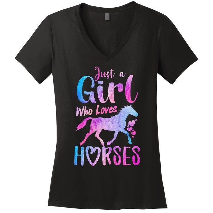 Just A Who Loves Horses Riding Cute Horse  Women's V-Neck T-Shirt