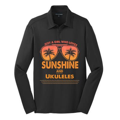 Just A Who Loves Sunshine And Ukuleles Gift Silk Touch Performance Long Sleeve Polo