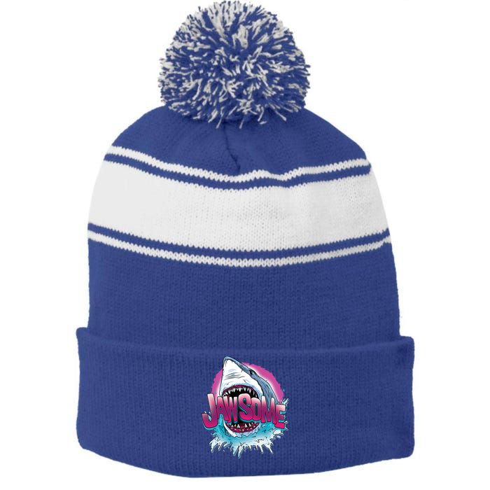 Jawsome Stripe Pom Pom Beanie