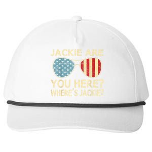 Jackie Are You Here Where's Jackie Funny Saying Snapback Five-Panel Rope Hat