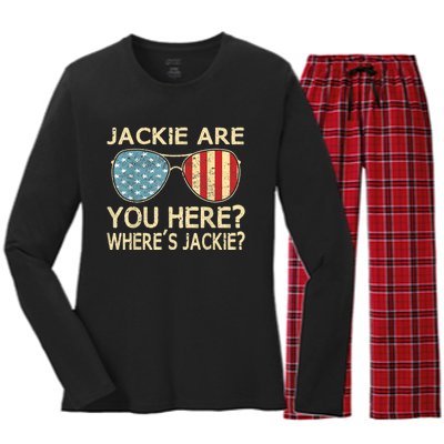 Jackie Are You Here Where's Jackie Funny Saying Women's Long Sleeve Flannel Pajama Set 