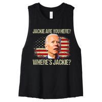 Jackie Are You Here Where's Jackie Funny Anti Joe Biden Women's Racerback Cropped Tank