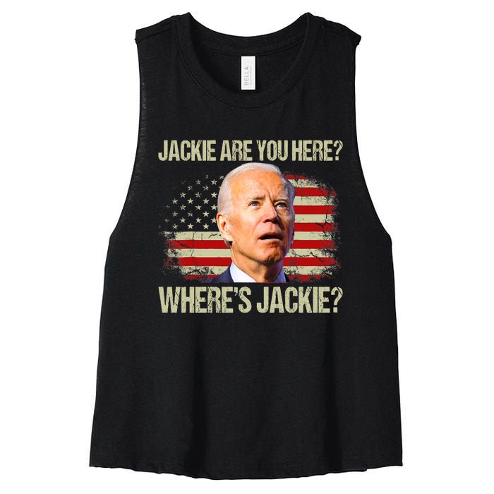 Jackie Are You Here Where's Jackie Funny Anti Joe Biden Women's Racerback Cropped Tank