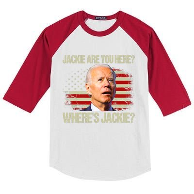 Jackie Are You Here Where's Jackie Funny Anti Joe Biden Kids Colorblock Raglan Jersey