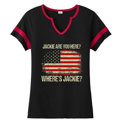 Jackie Are You Here Where's Jackie Funny Anti Joe Biden Ladies Halftime Notch Neck Tee