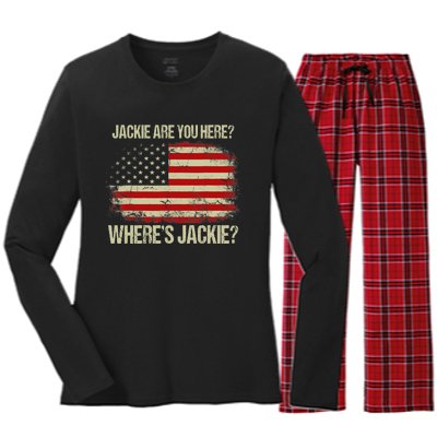 Jackie Are You Here Where's Jackie Funny Anti Joe Biden Women's Long Sleeve Flannel Pajama Set 