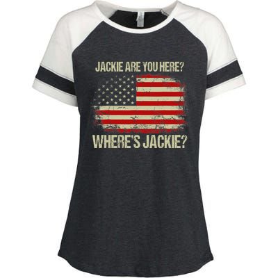 Jackie Are You Here Where's Jackie Funny Anti Joe Biden Enza Ladies Jersey Colorblock Tee