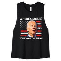 Jackie Are You Here Where's Jackie Funny Anti Joe Biden Women's Racerback Cropped Tank