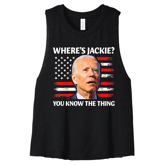 Jackie Are You Here Where's Jackie Funny Anti Joe Biden Women's Racerback Cropped Tank