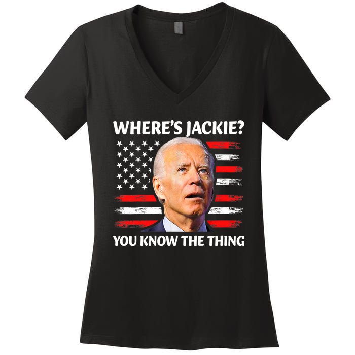 Jackie Are You Here Where's Jackie Funny Anti Joe Biden Women's V-Neck T-Shirt