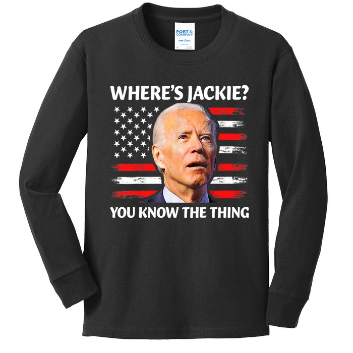 Jackie Are You Here Where's Jackie Funny Anti Joe Biden Kids Long Sleeve Shirt