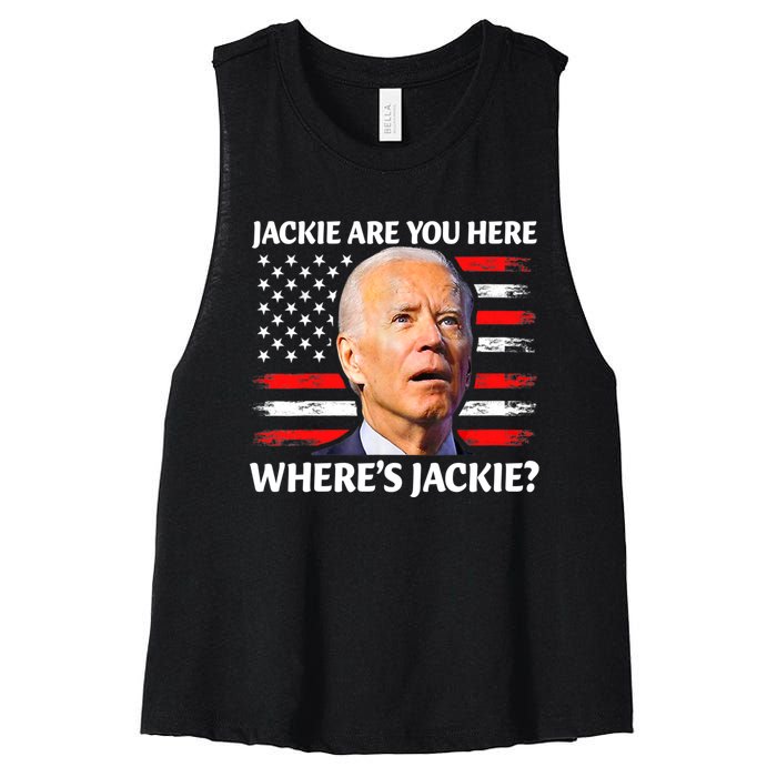 Jackie Are You Here Where's Jackie Funny Anti Joe Biden Women's Racerback Cropped Tank