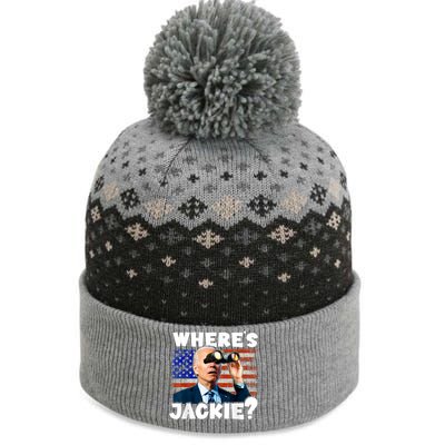 Jackie Are You Here Where's Jackie Funny Anti Joe Biden The Baniff Cuffed Pom Beanie