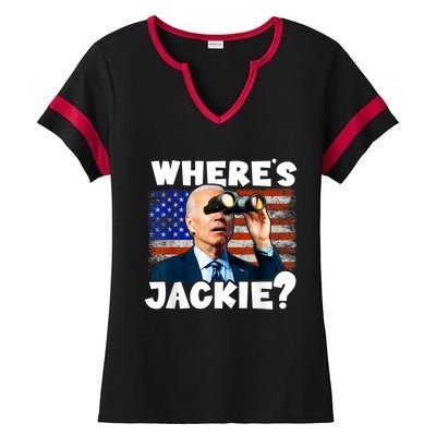 Jackie Are You Here Where's Jackie Funny Anti Joe Biden Ladies Halftime Notch Neck Tee