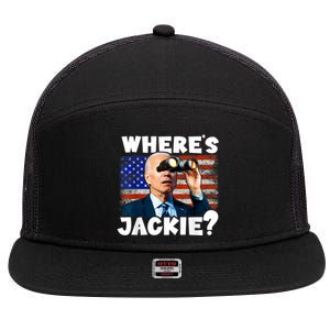 Jackie Are You Here Where's Jackie Funny Anti Joe Biden 7 Panel Mesh Trucker Snapback Hat