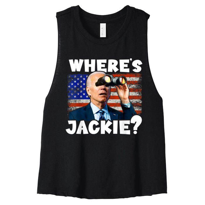 Jackie Are You Here Where's Jackie Funny Anti Joe Biden Women's Racerback Cropped Tank