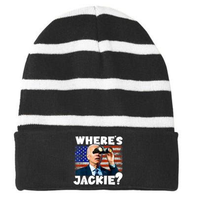 Jackie Are You Here Where's Jackie Funny Anti Joe Biden Striped Beanie with Solid Band