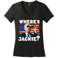 Jackie Are You Here Where's Jackie Funny Anti Joe Biden Women's V-Neck T-Shirt