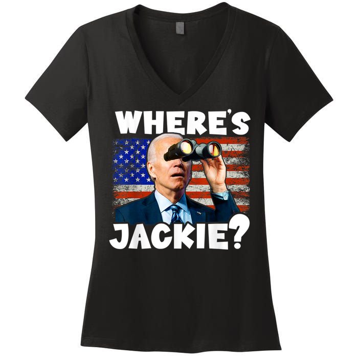 Jackie Are You Here Where's Jackie Funny Anti Joe Biden Women's V-Neck T-Shirt