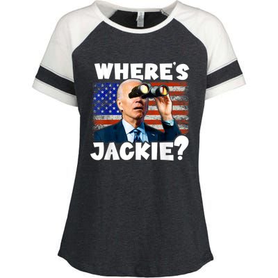 Jackie Are You Here Where's Jackie Funny Anti Joe Biden Enza Ladies Jersey Colorblock Tee