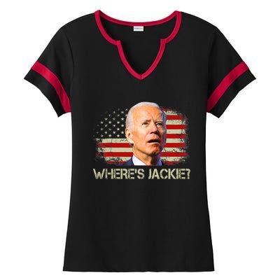 Jackie Are You Here Where's Jackie Funny Anti Joe Biden Ladies Halftime Notch Neck Tee