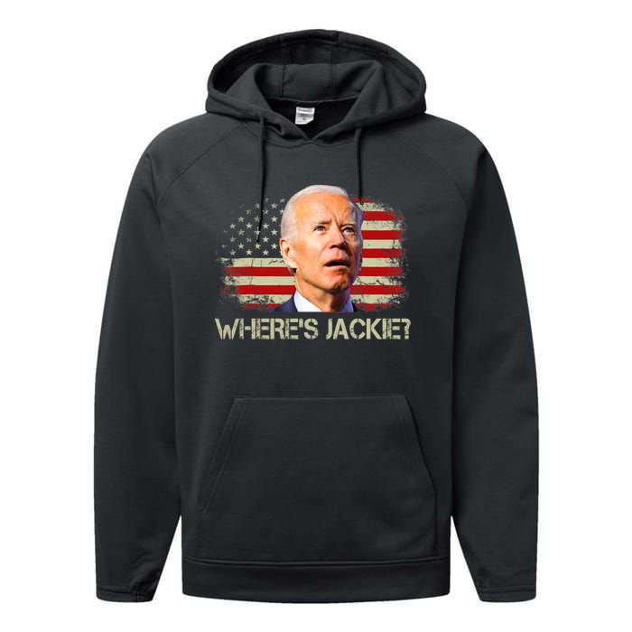 Jackie Are You Here Where's Jackie Funny Anti Joe Biden Performance Fleece Hoodie