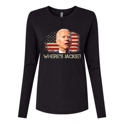 Jackie Are You Here Where's Jackie Funny Anti Joe Biden Womens Cotton Relaxed Long Sleeve T-Shirt